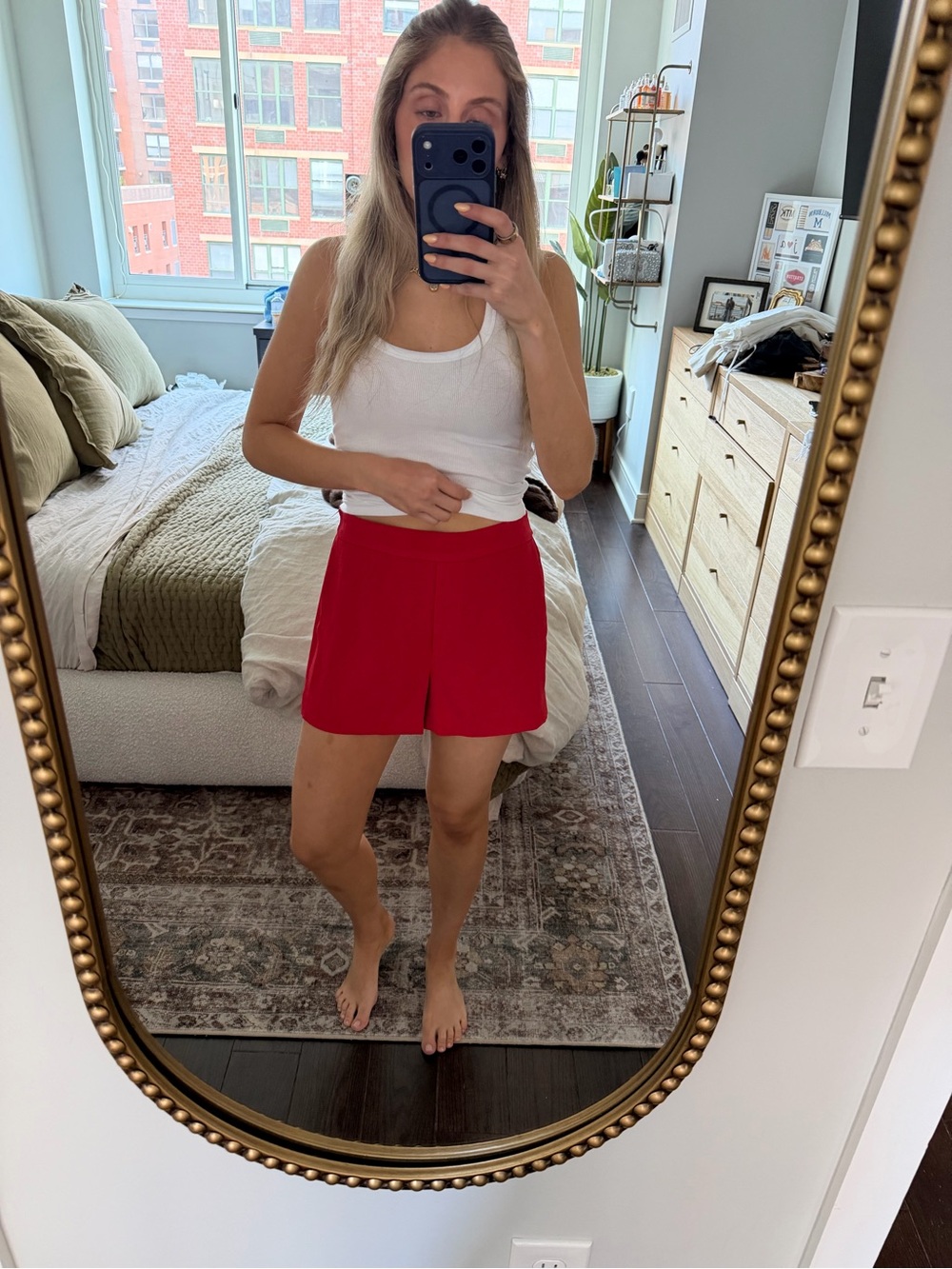 Aritzia High-Rise Red Dress Shorts